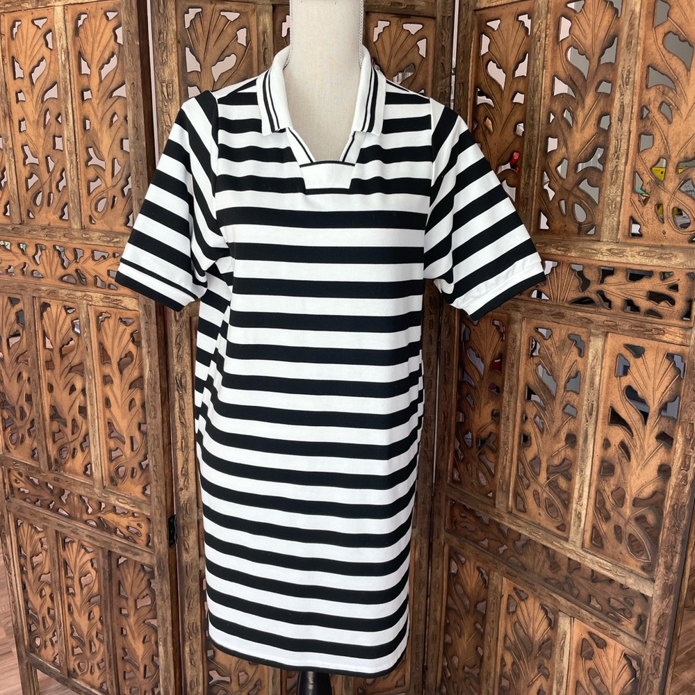 Black and White Striped Polo Dress